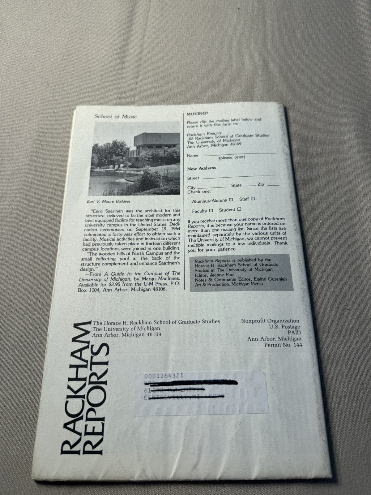 Vintage Rackham Reports Michigan Fall 1979 China Special Issue Magazine Journal