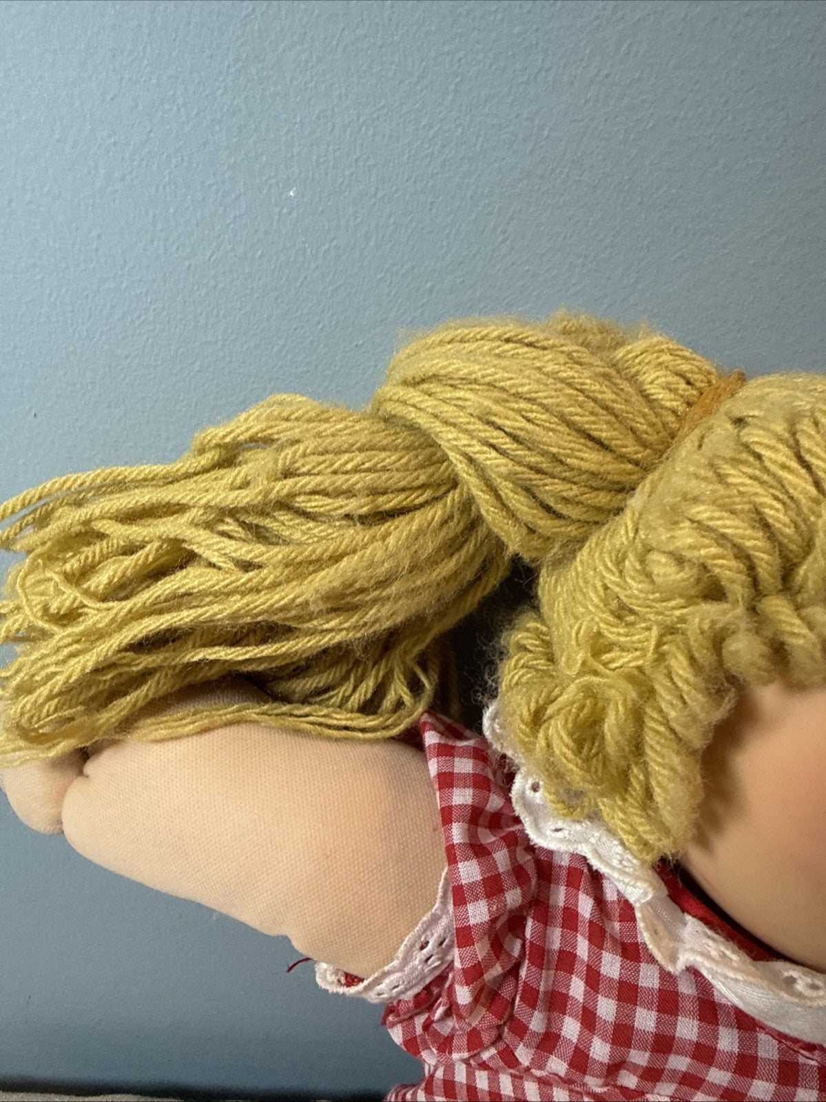Vintage Cabbage Patch Kids Doll Dark Blonde Hair Blue Eyes Dimples Red Outfit