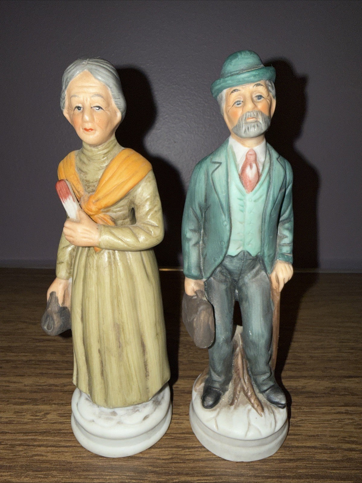 Vintage Frankel Ceramic Figurines Old Couple Hand Painted Pair Woman Man 7"