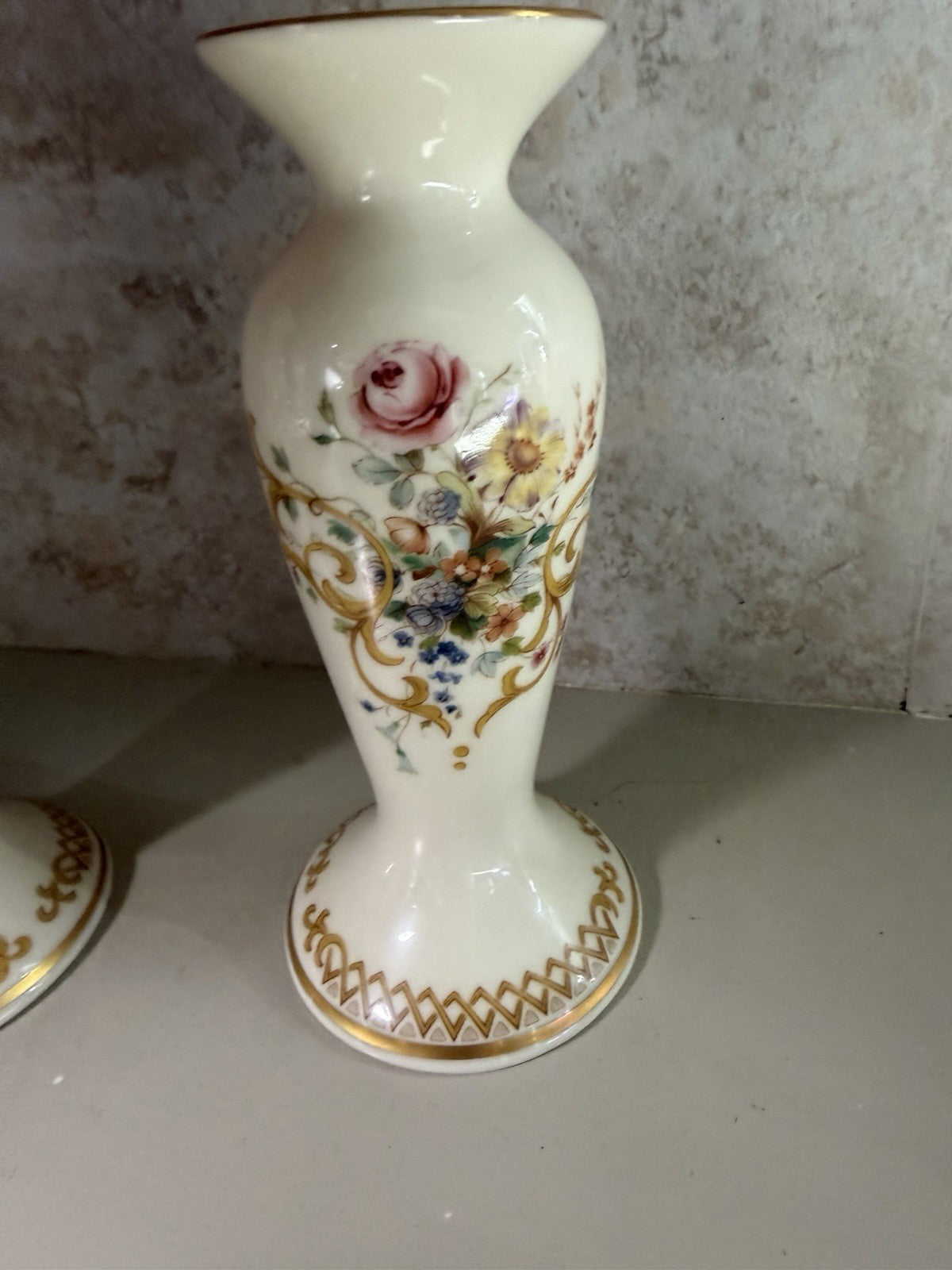 Lenox Queens Garden 5 Piece Lot Vases Covered Dish Salt Pepper Shakers Floral