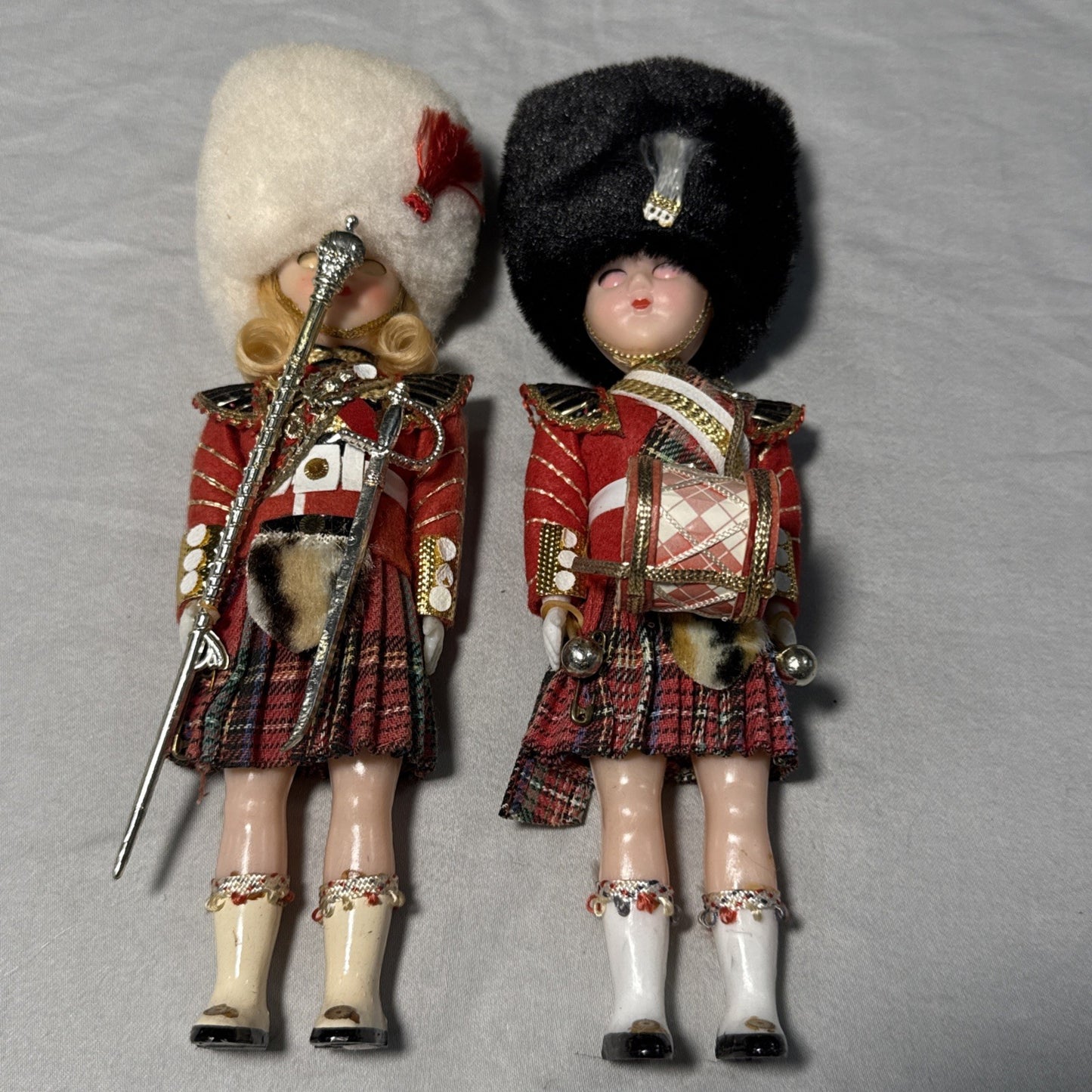 Vintage Toy Soldier Dolls Sleepy Eyes Kilt Hard Plastic Set of 2