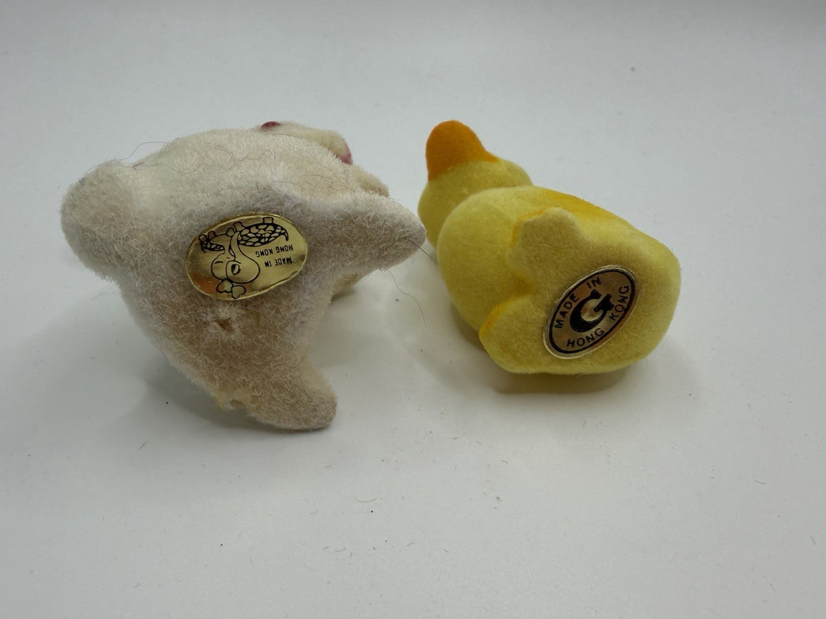 Vintage Flocked Easter Bunny Chick Mini Hat Figurines Diorama Plastic Mouse Lot