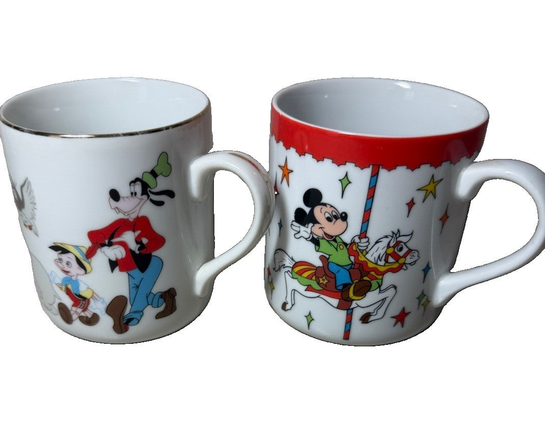 Vintage Walt Disney World Coffee Mugs Mickey Goofy Dumbo Souvenir Cups Lot of 2