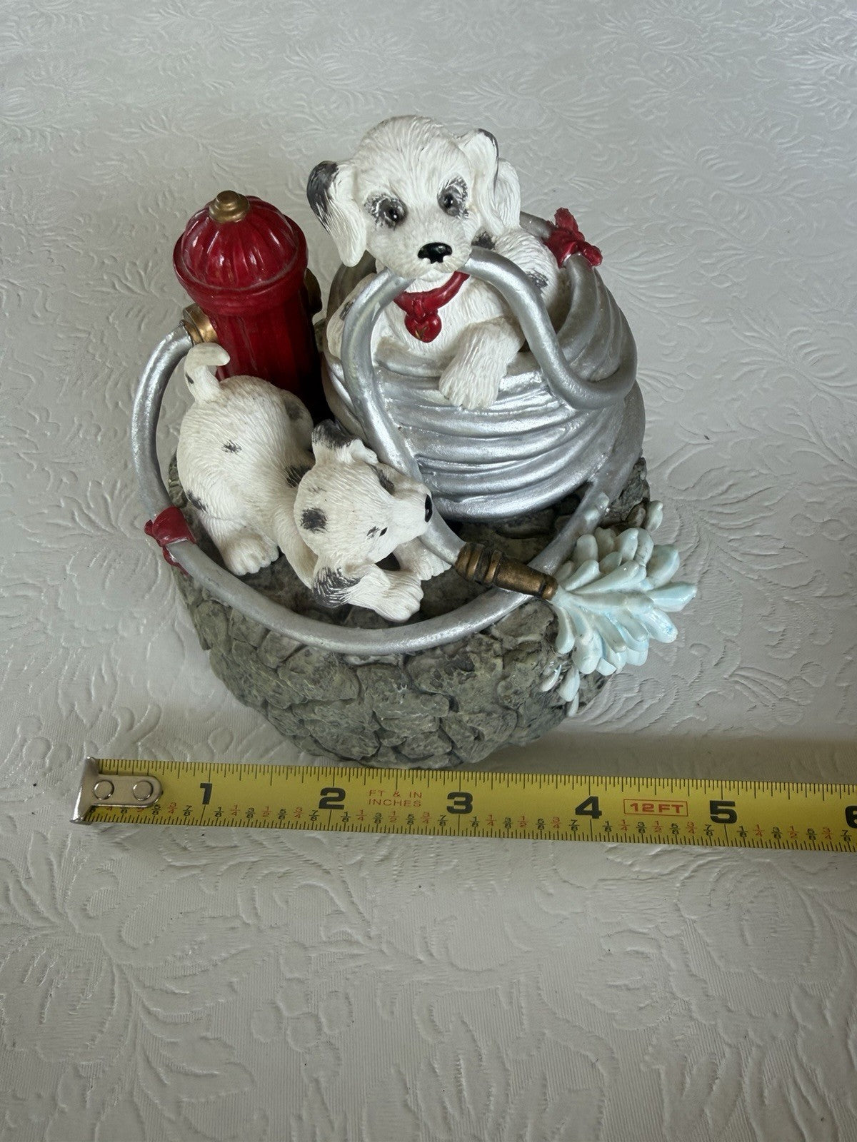 Vintage Dalmatian Puppy Figurine Lot 4pc Wind Up Musical Music Box Red Wagon