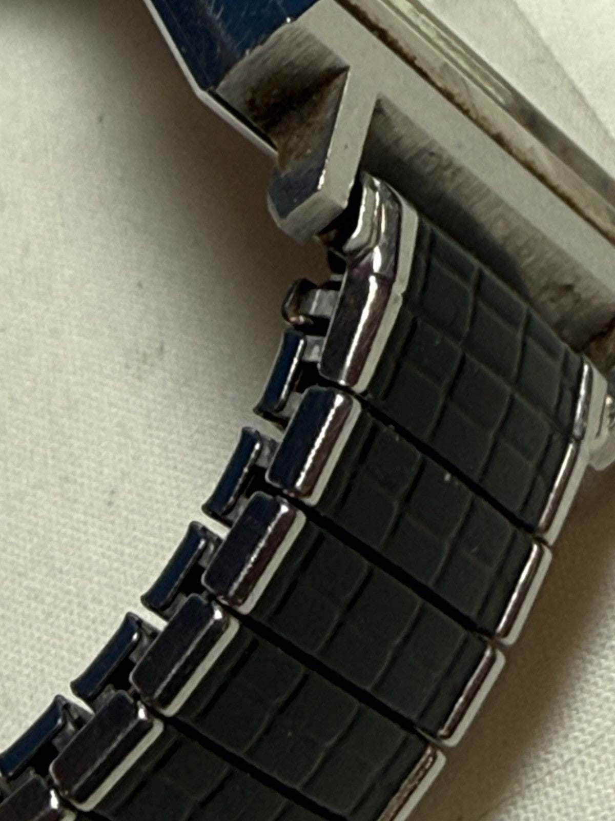 Vintage Bucherer 17 Jewel Square Dress Watch Silver Sunburst Dial Speidel Band