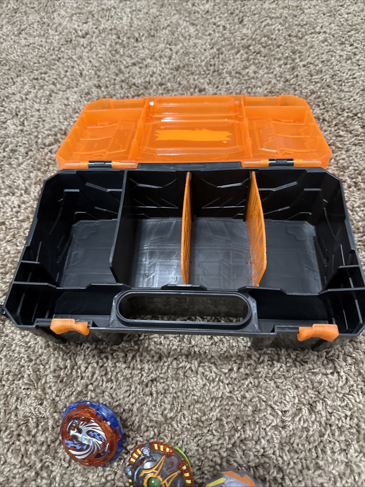 Beyblade Lot 100 Plus Assorted Parts Launchers Stadium Pieces Storage Box