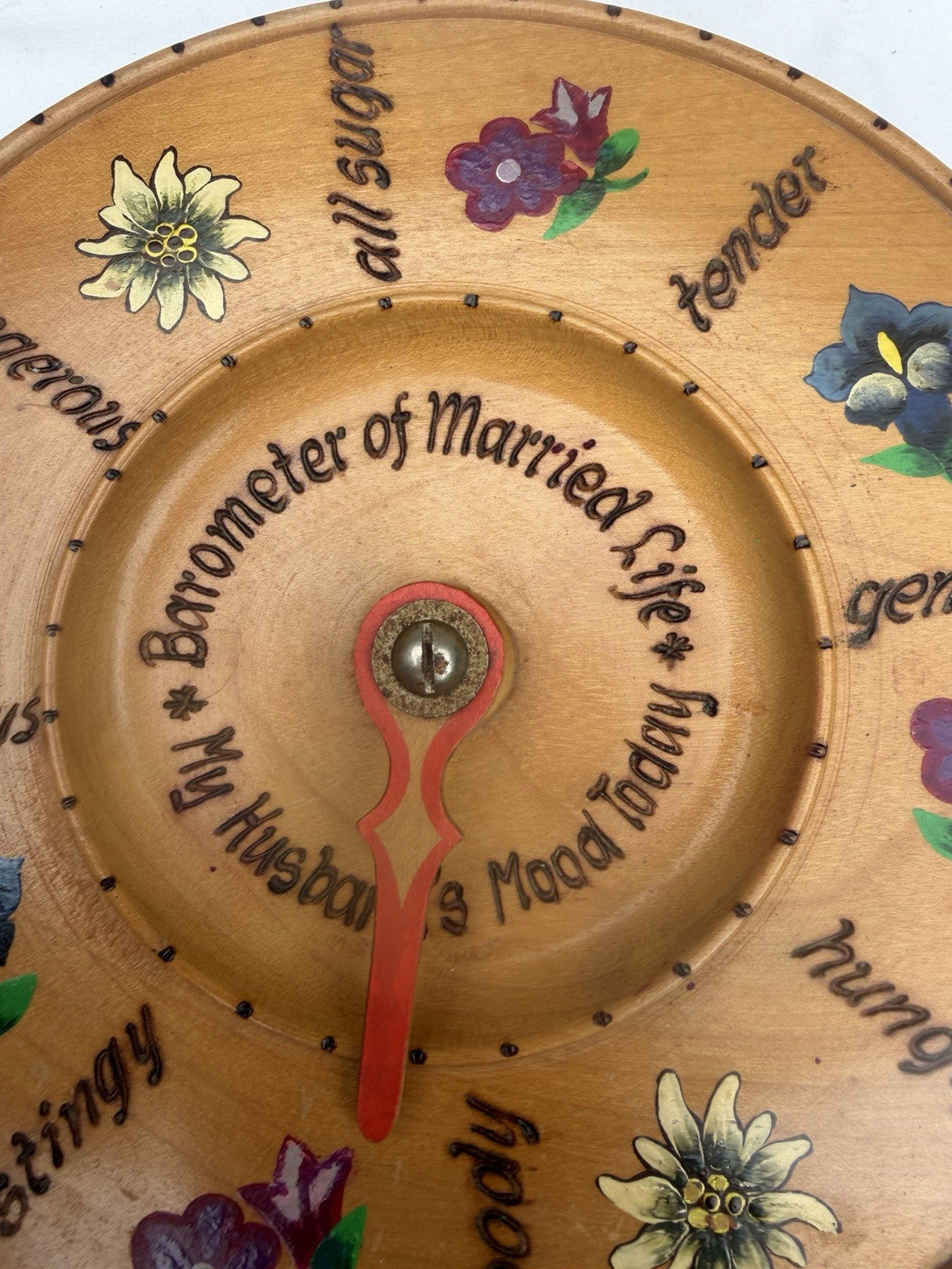 Vintage Wooden Barometer of Married Life Novelty Husband Mood Dial Wall Plaque