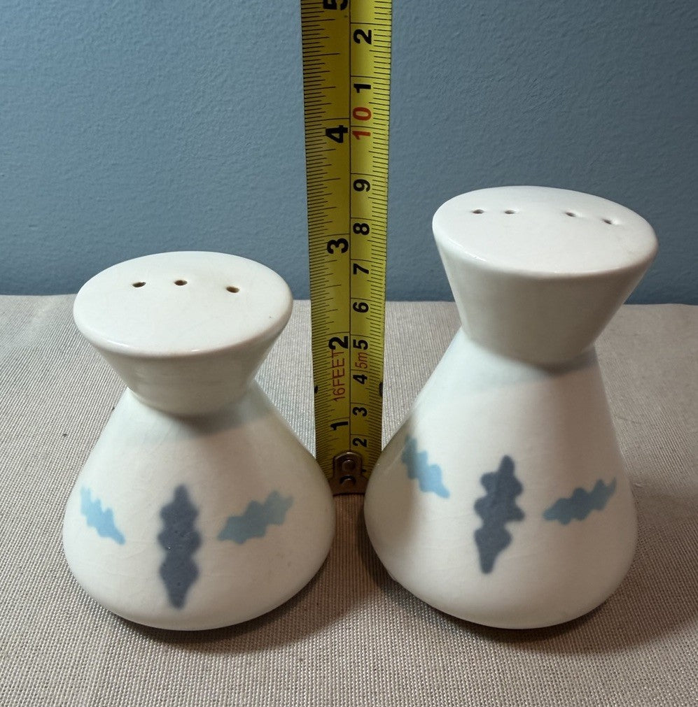 Vintage Ceramic Salt Pepper Shakers Cream White Blue Hand Painted Floral Pair 2