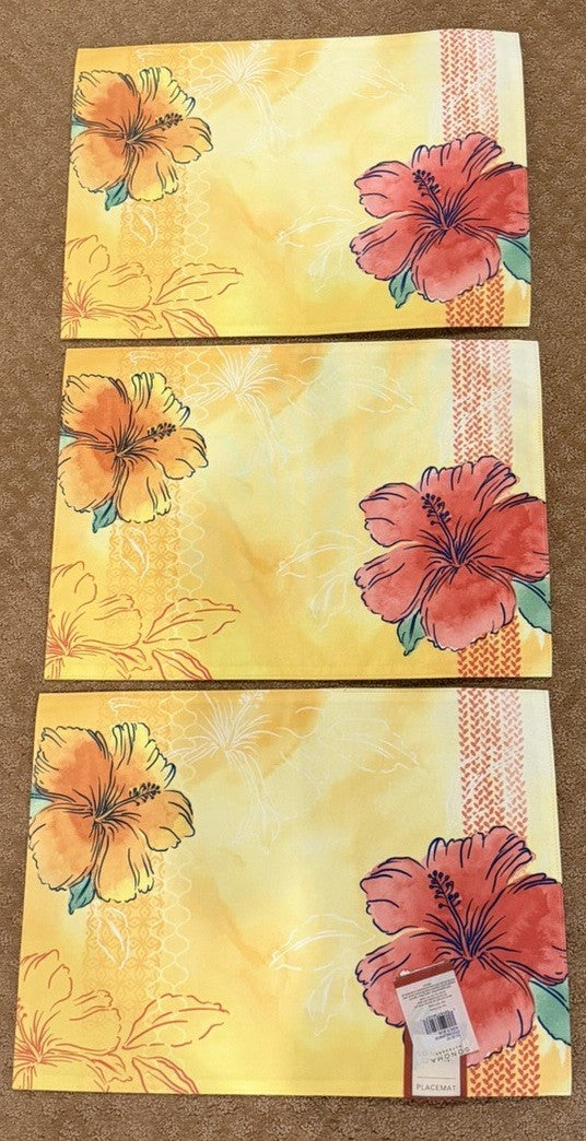 Sonoma Outdoors Tropical Placemats Palm Trees Ocean Floral Beach NWT Set of 4