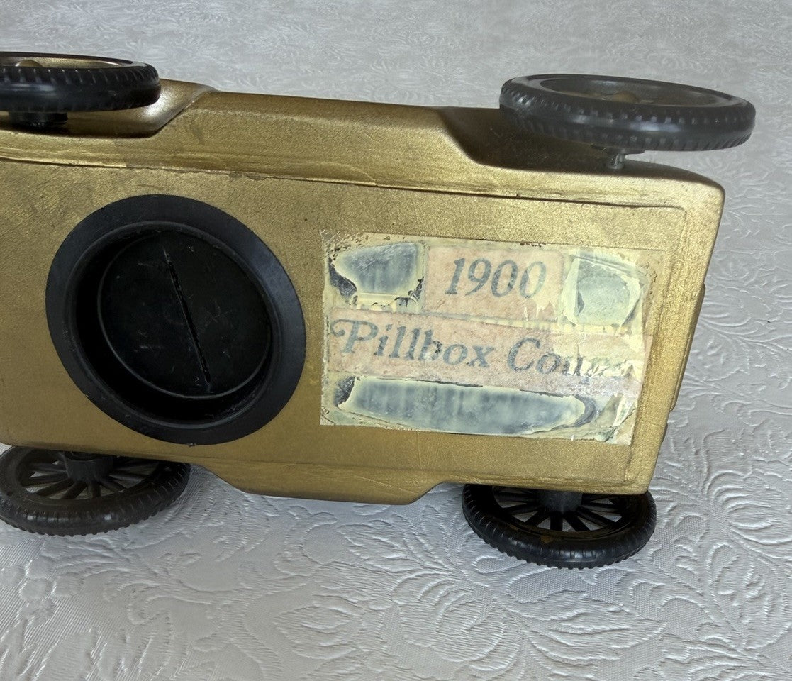 Vintage Banthrico 1900 Pillbox Coupe Car Coin Bank Gold Tone Automobile Promo