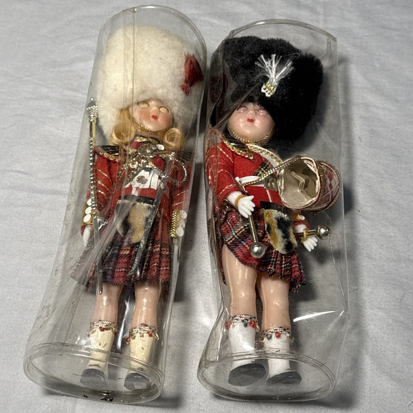 Vintage Toy Soldier Dolls Sleepy Eyes Kilt Hard Plastic Set of 2