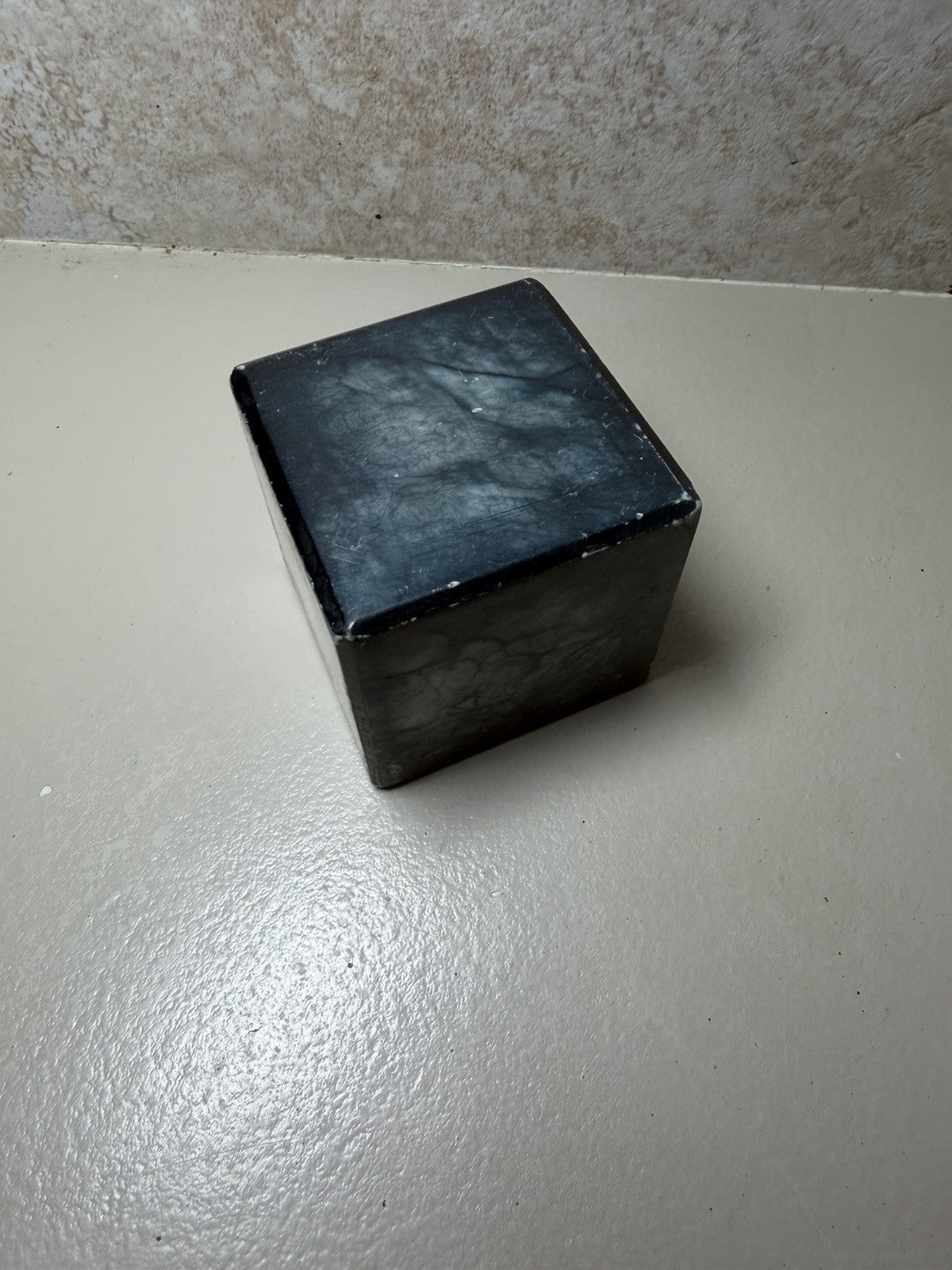Vintage Hand Carved Black Alabaster Stone Cube Paperweight Italy 2.5" Desk