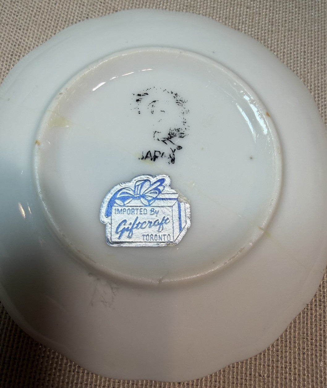 Vintage Miniature Cup Saucer Kitchen Prayer He Made Mothers Blue White