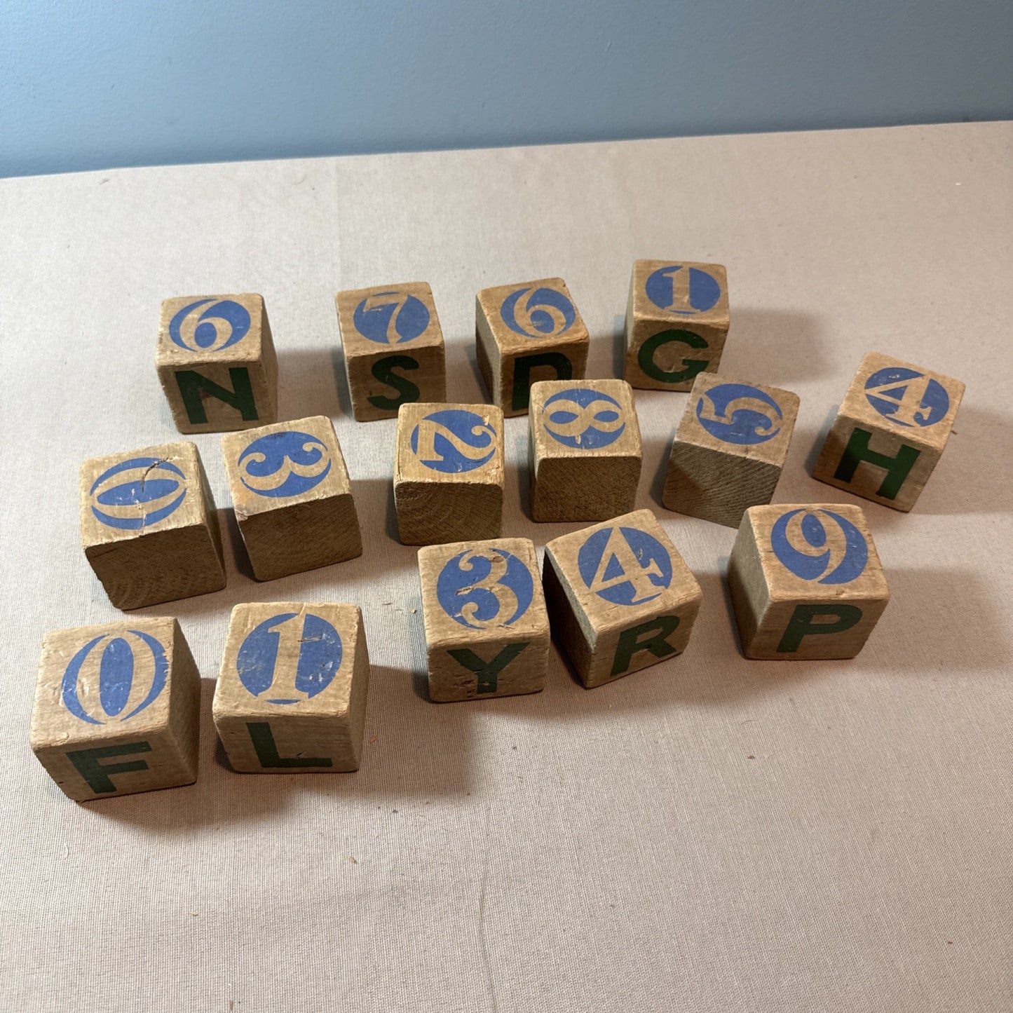 Vintage Antique Wooden Children's Toy Number Alphabet Blocks 15 Sm 2x2