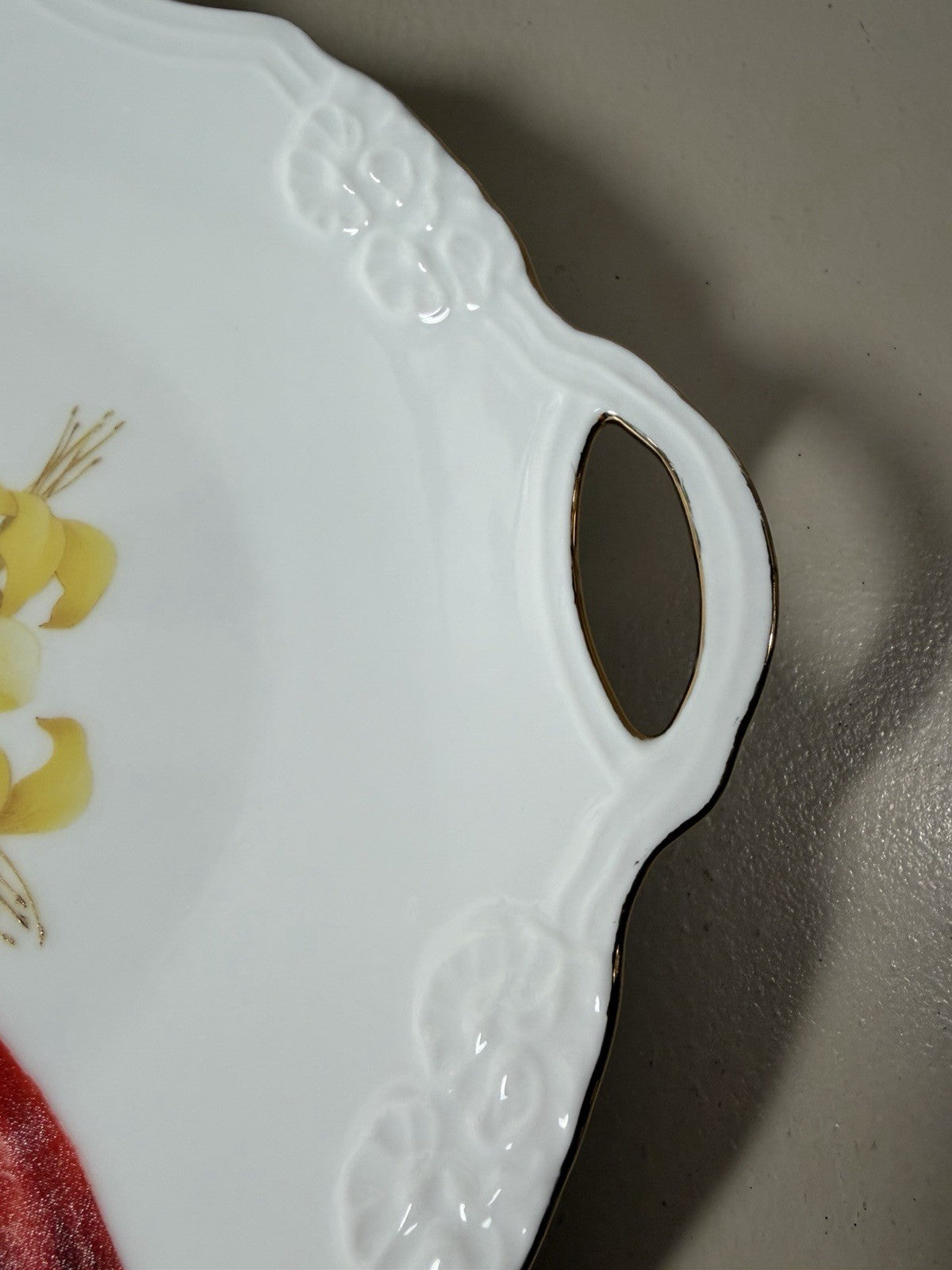 VTG Cynthiana Gifts Cardinal Serving Plate Handle Porcelain White Red Bird 9.5"