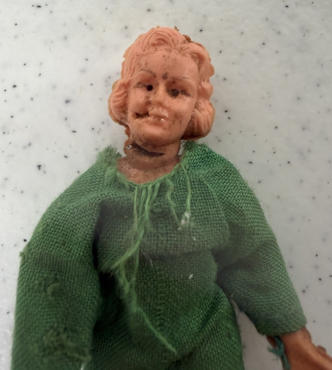 Vintage Marx Bendy Doll Figure Dollhouse Posable Toy Green Dress Collectible