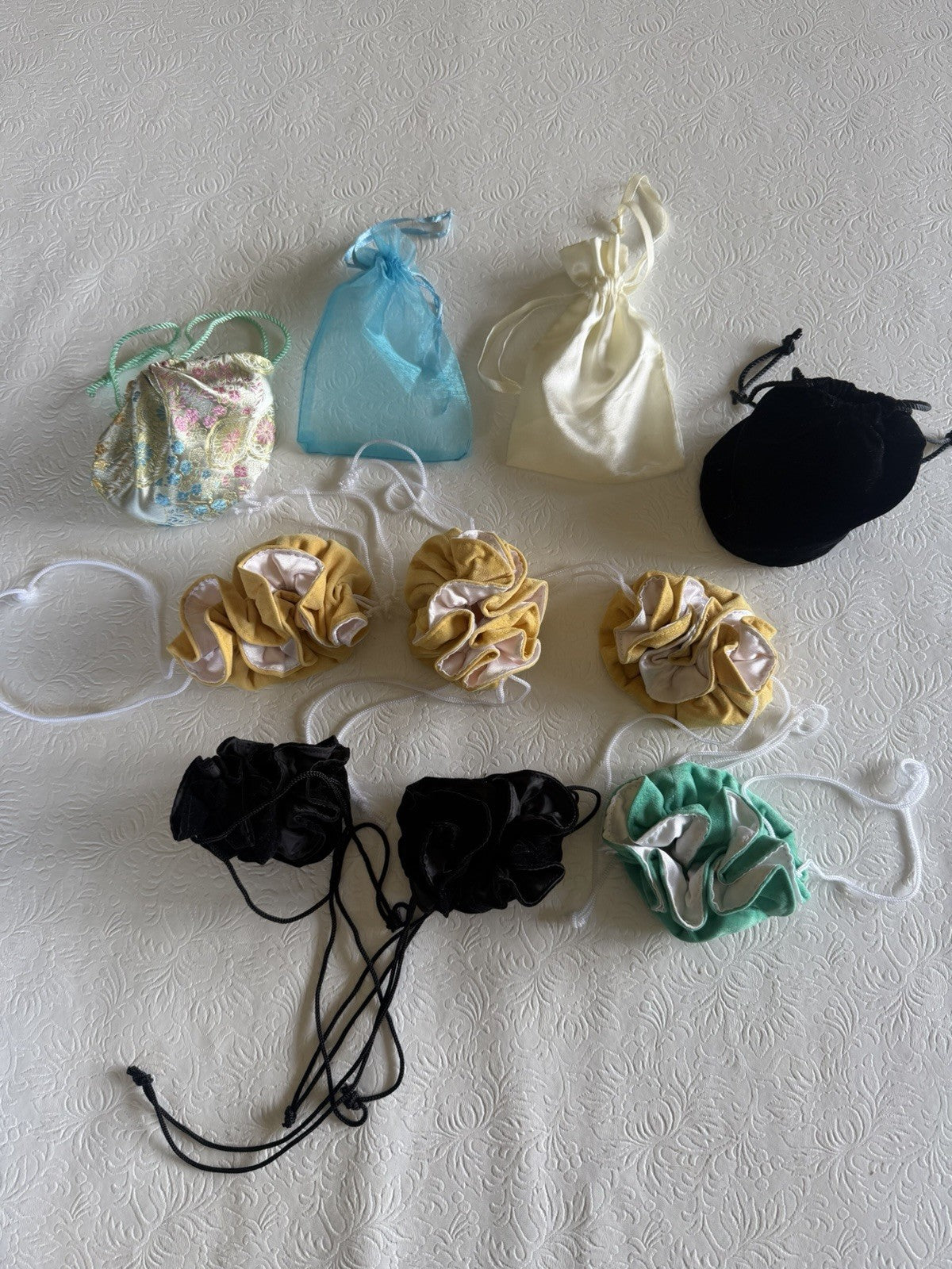 Vintage Jewelry Pouch Lot Velvet Silk Drawstring Anti Tarnish 10 Pc