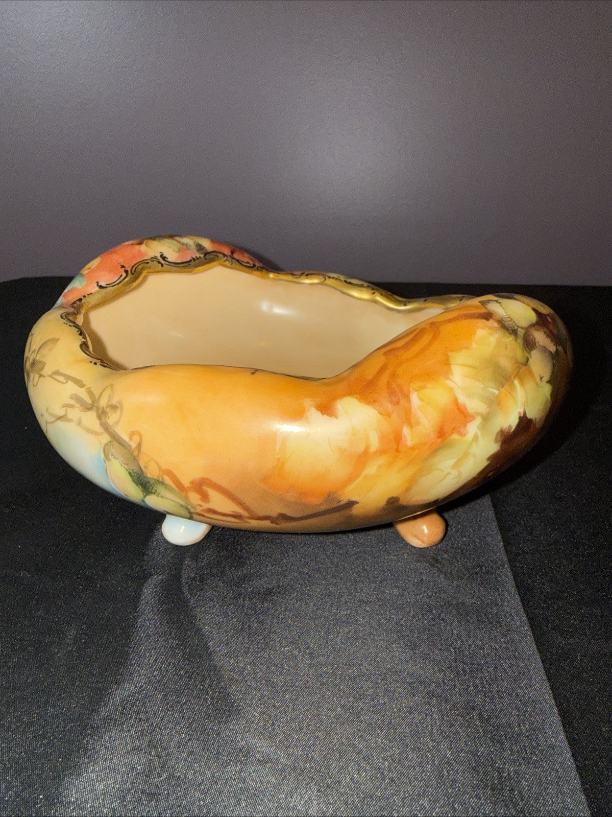 Antique 1907 Royal Austria Hand Painted Nut Bowl Footed 8x7.5x3.75”