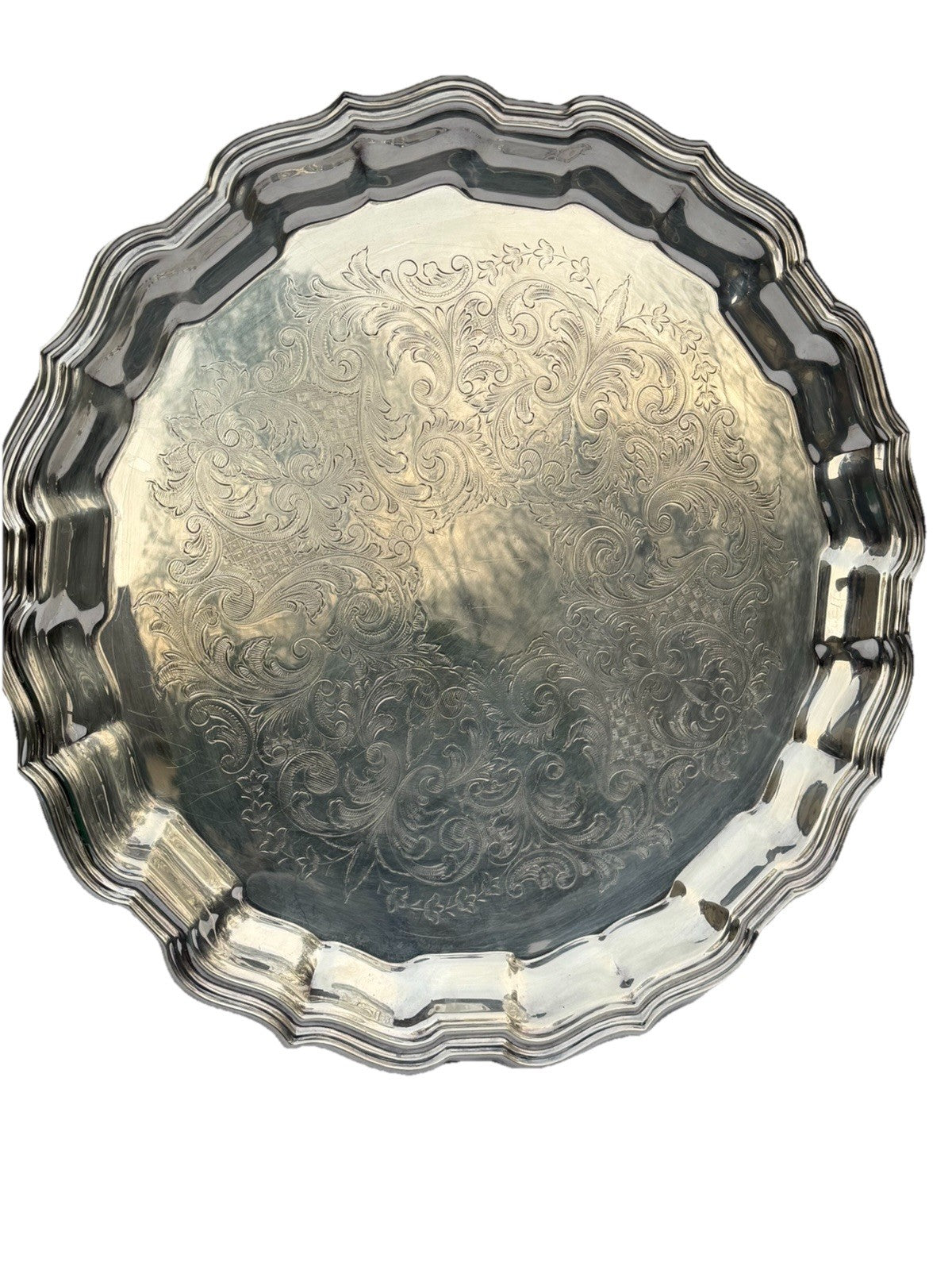 Sheffield Silver Co Platter Victorian Scalloped Serving Tray USA 14.5"