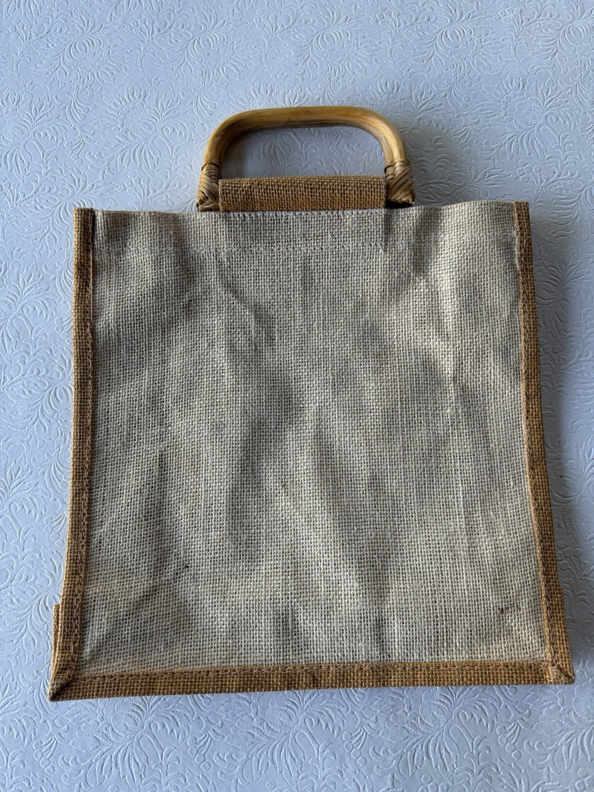 Vintage Mola Applique Parrot Burlap Tote Bag Folk Art Bamboo Handles
