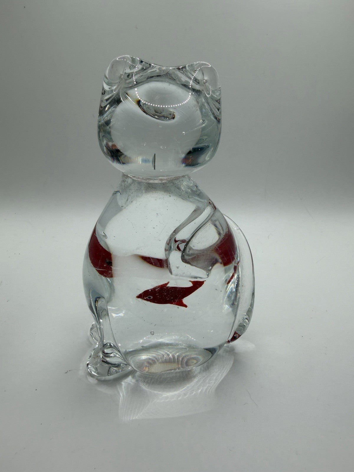 Vintage Murano Style Glass Cat Sculpture Goldfish Inside Belly