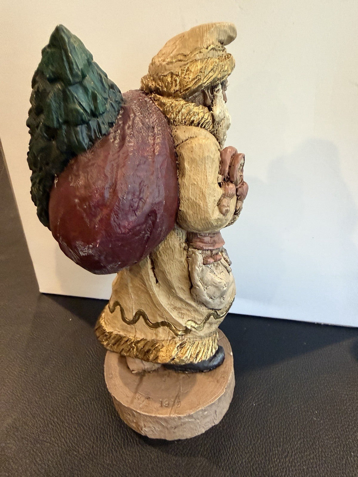 Pair Hand Carved Folk Art Santa Figurines Austrian Russian Style Wooden Figures
