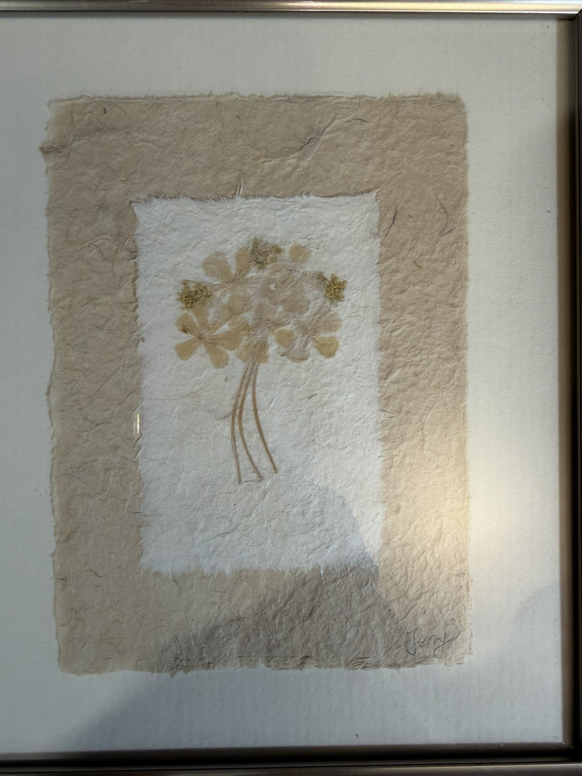 Pressed Flowers Framed Wall Art Signed 8x9 Vintage Botanical Signed Pair