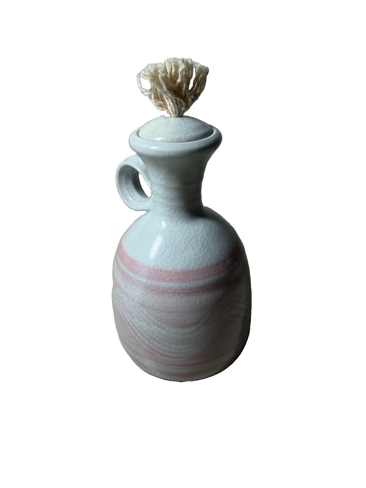 Vintage Woodstock NY Signed Ceramic Oil Lamp Jug Pink Swirl Studio Pottery