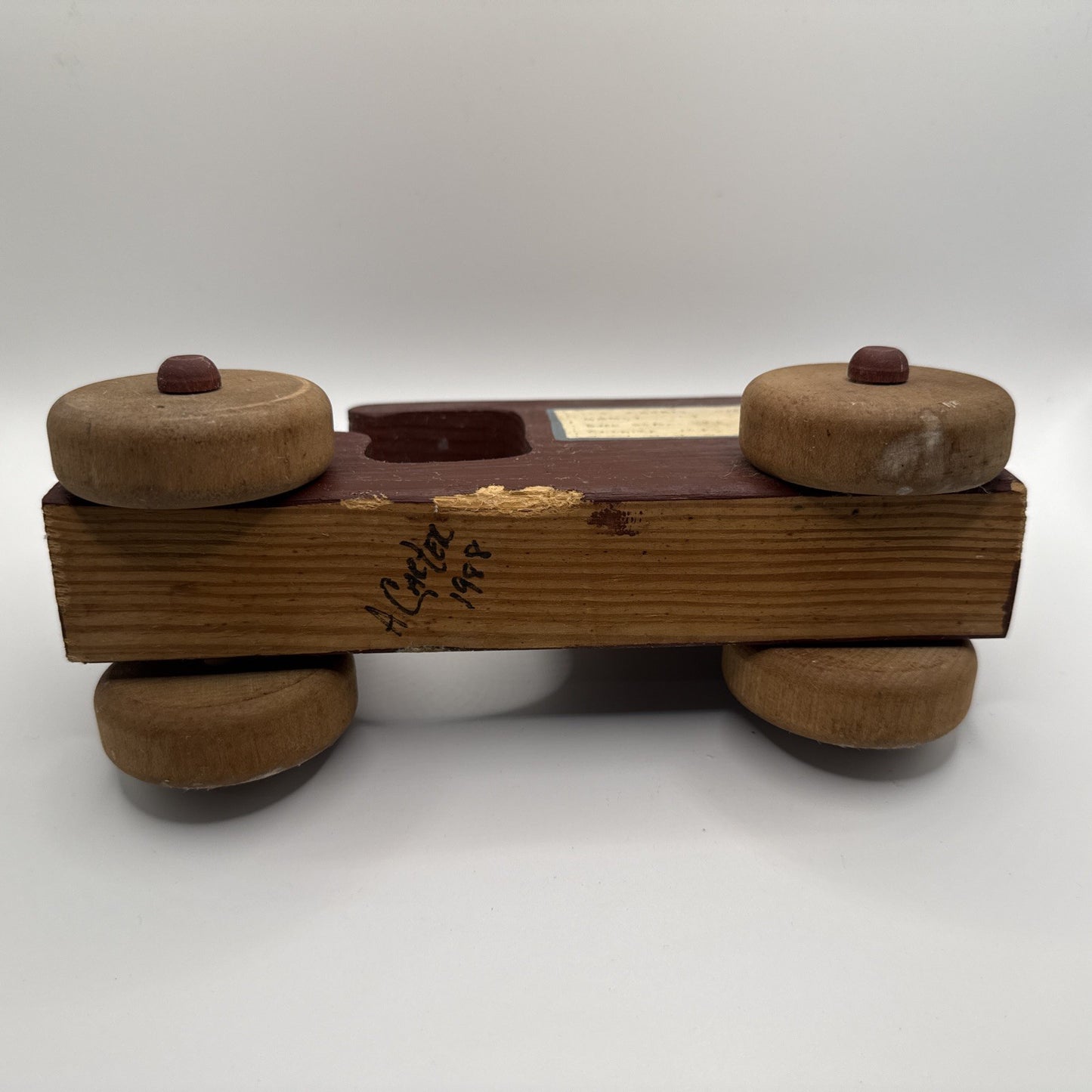Vintage 1988 Wooden Toy Ice Cream Truck Handcrafted Rolling Wheels 8"