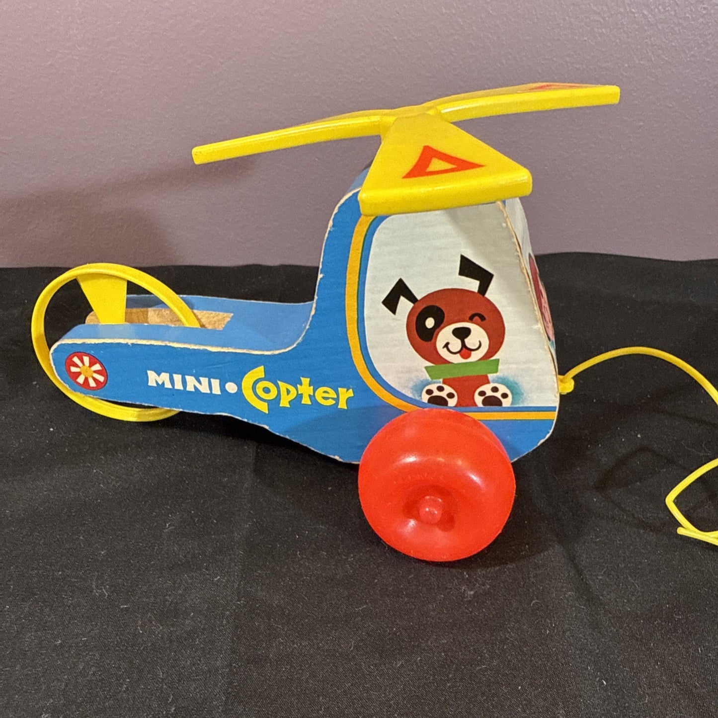 Fisher Price Mini Copter Pull Toy #448 Vintage 1970 Works Very Nice