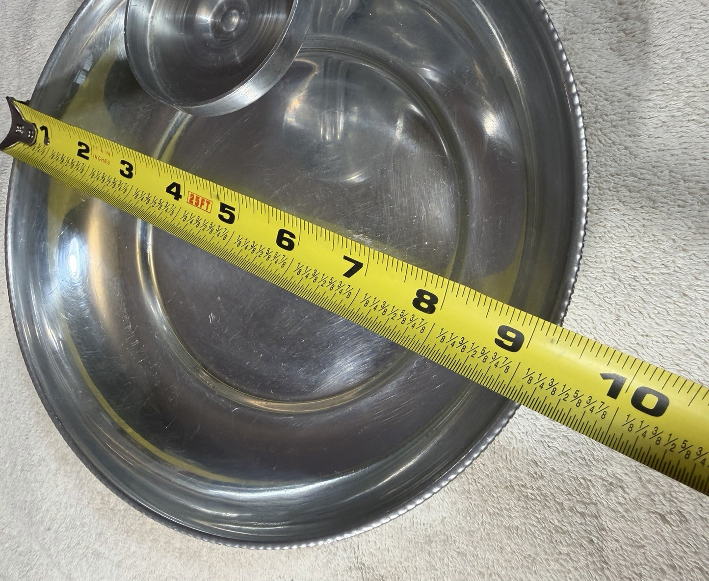 Buenilum Aluminum Serving Tray Beaded Trim Chip Dip Bowl 9"
