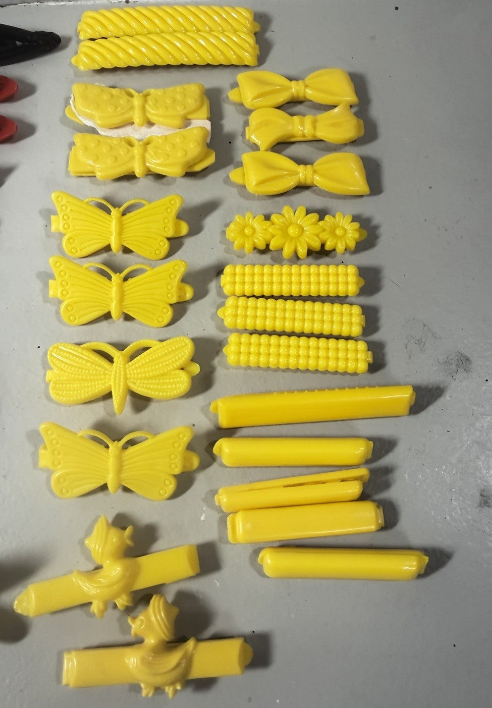 Vintage 1990s Hair Clips Barrettes Lot Plastic Metal Bows Flowers Rainbow Retro