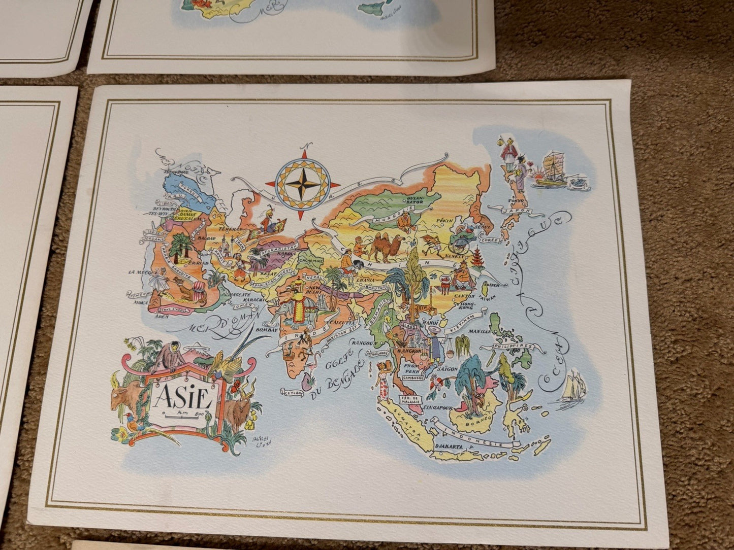 Vintage Pan Am Illustrated Map Prints Lot 7 Continental Cartography Art 12x14