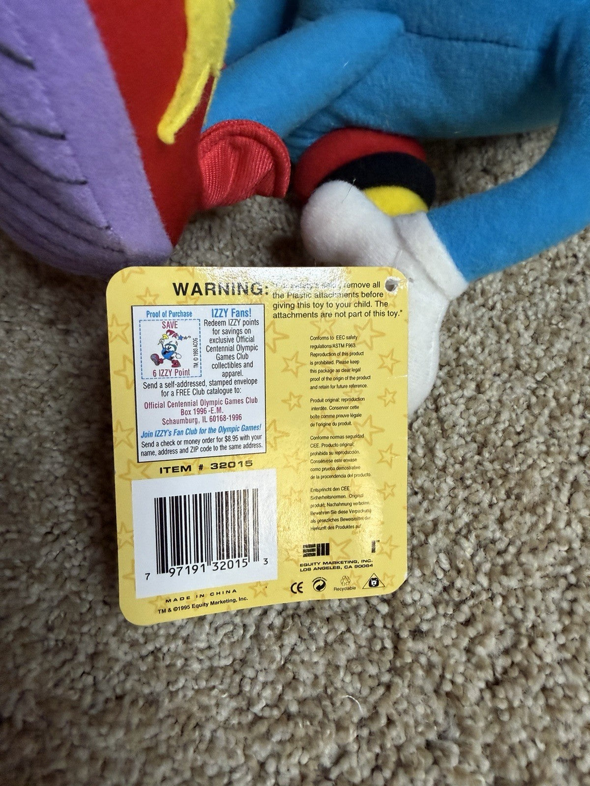 Vintage 1995 Izzy Atlanta 1996 Olympic Games Mascot Plush Toy With Tags