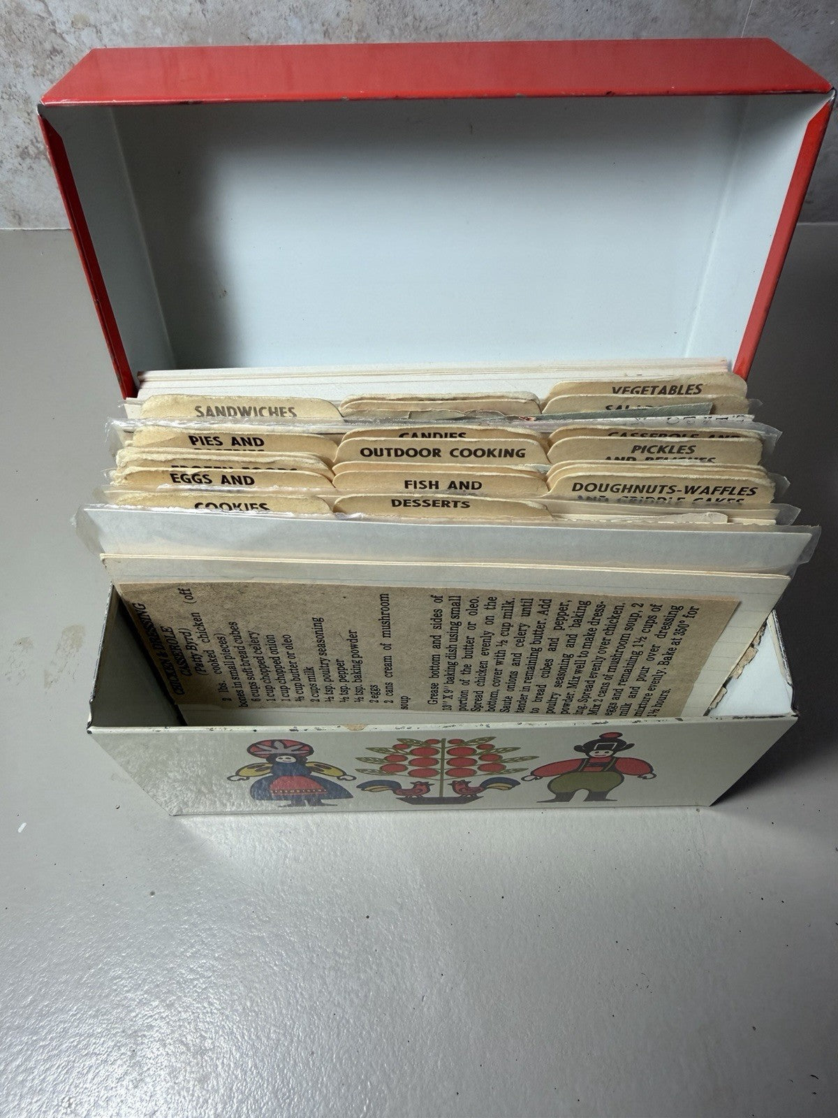 Vintage Art Craft Metal Recipe Box Grandma Recipes Matching Potholder Kitchen