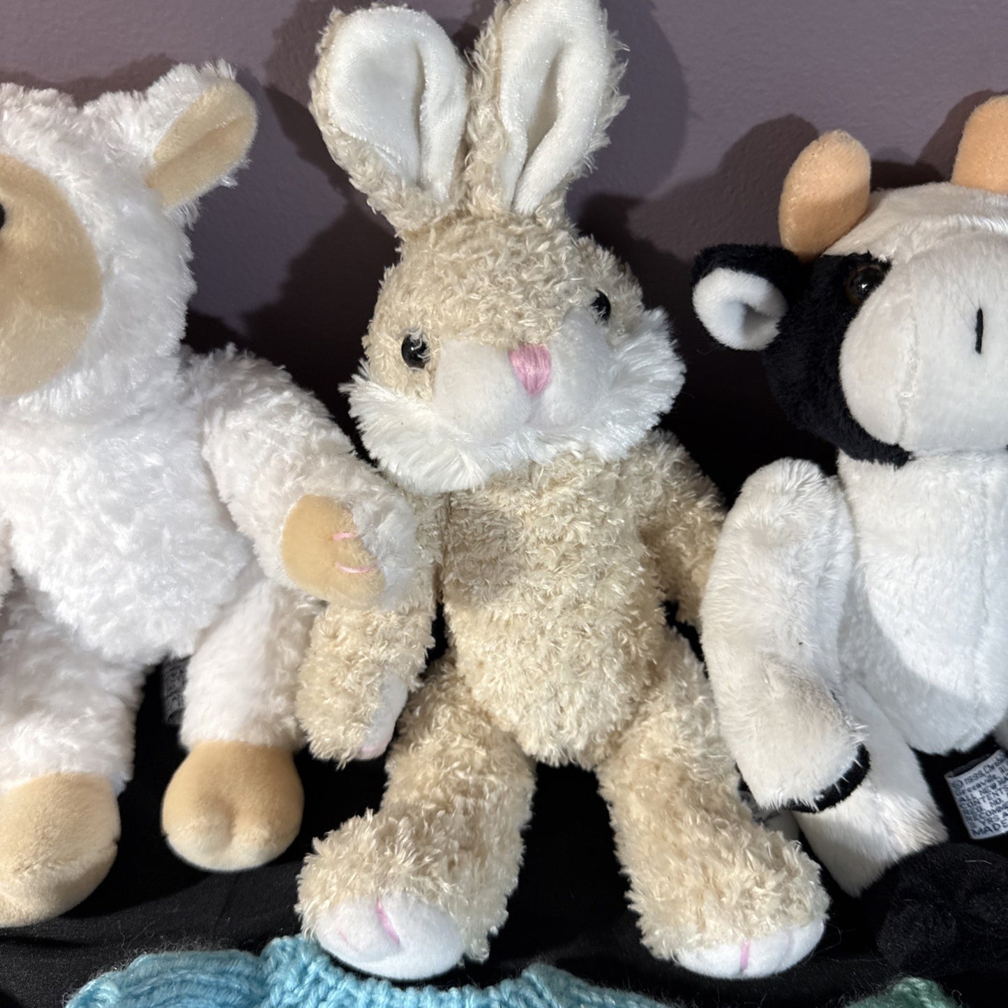 Vintage Chrisha Plush Rabbits Cow Pig Sheep 1999 Toys Lot 5 with Sweaters