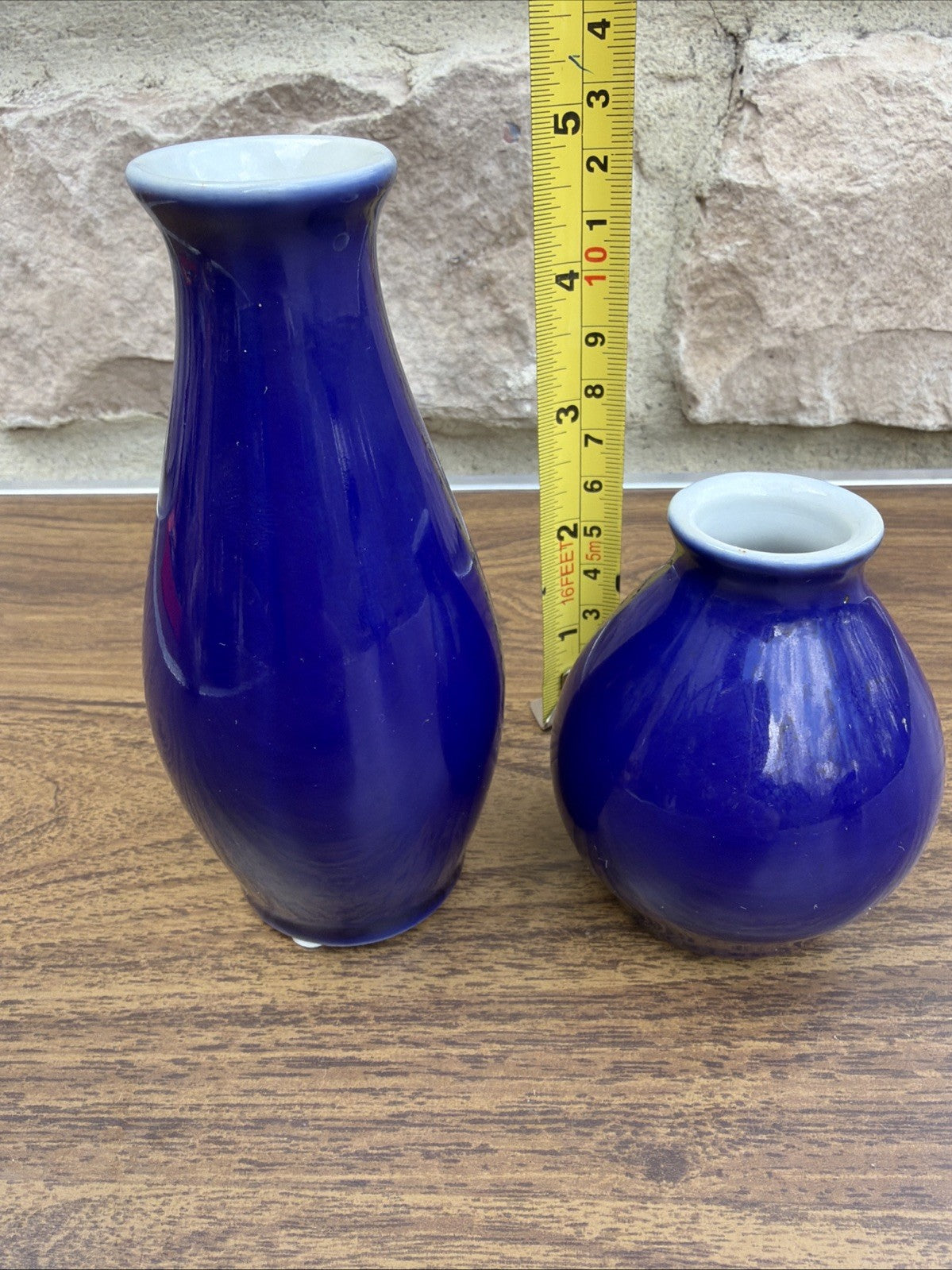 Cobalt Blue Glass Vases Small Set Decorative Glossy Finish 2.5" 5"
