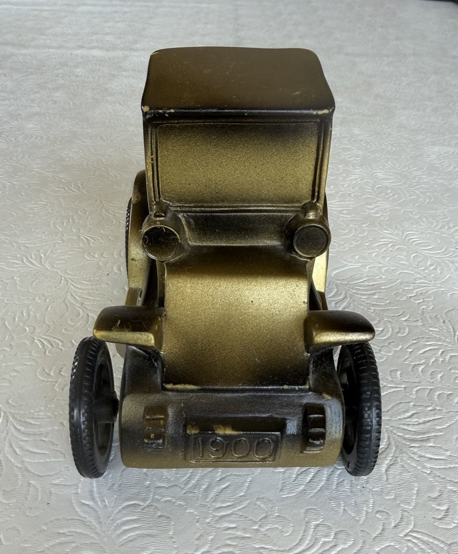 Vintage Banthrico 1900 Pillbox Coupe Car Coin Bank Gold Tone Automobile Promo