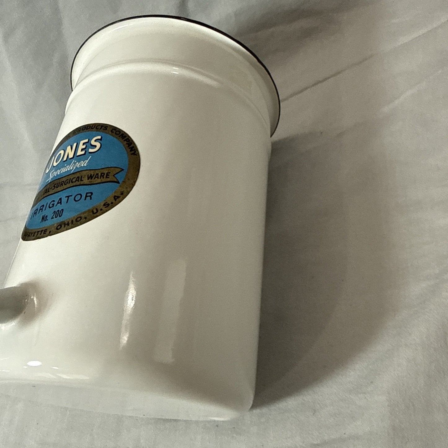Vintage Hospital White Enamel Irrigator Wall Jug Medical Enamelware Container