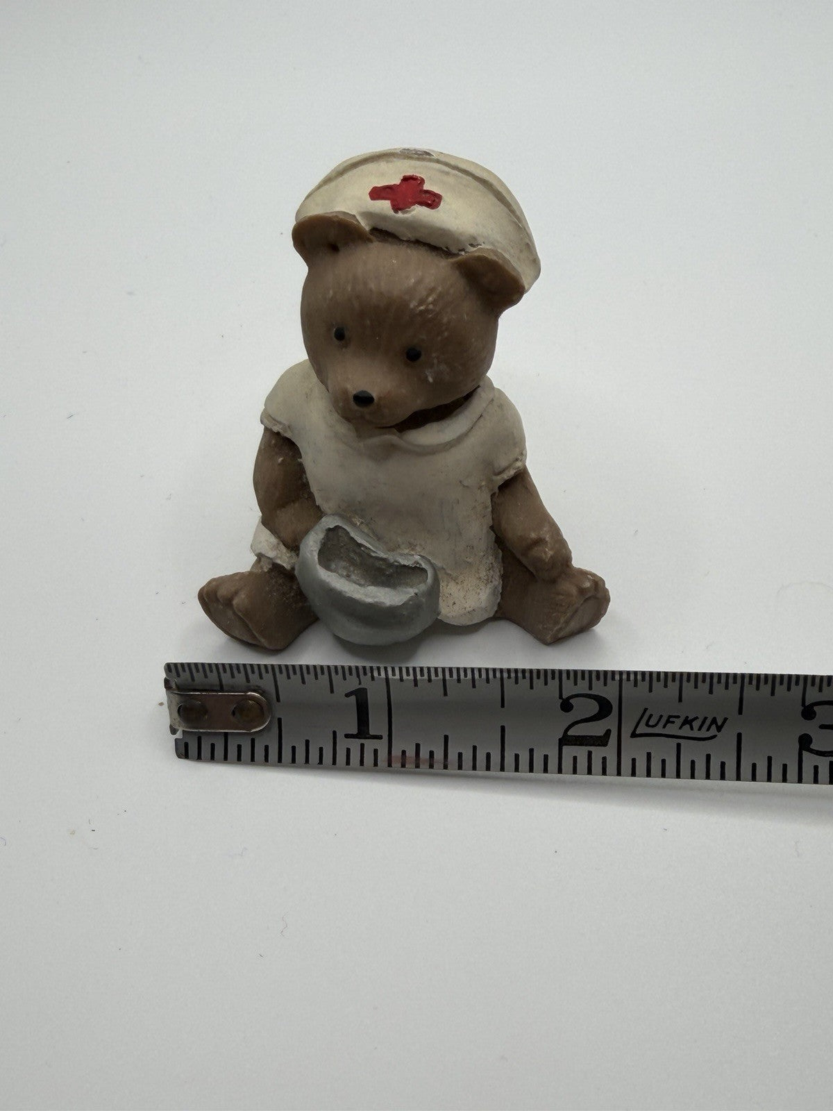 Vintage Red Cross Nurse Bear Figurine 2 Inch Resin Hospital Medical Collectible