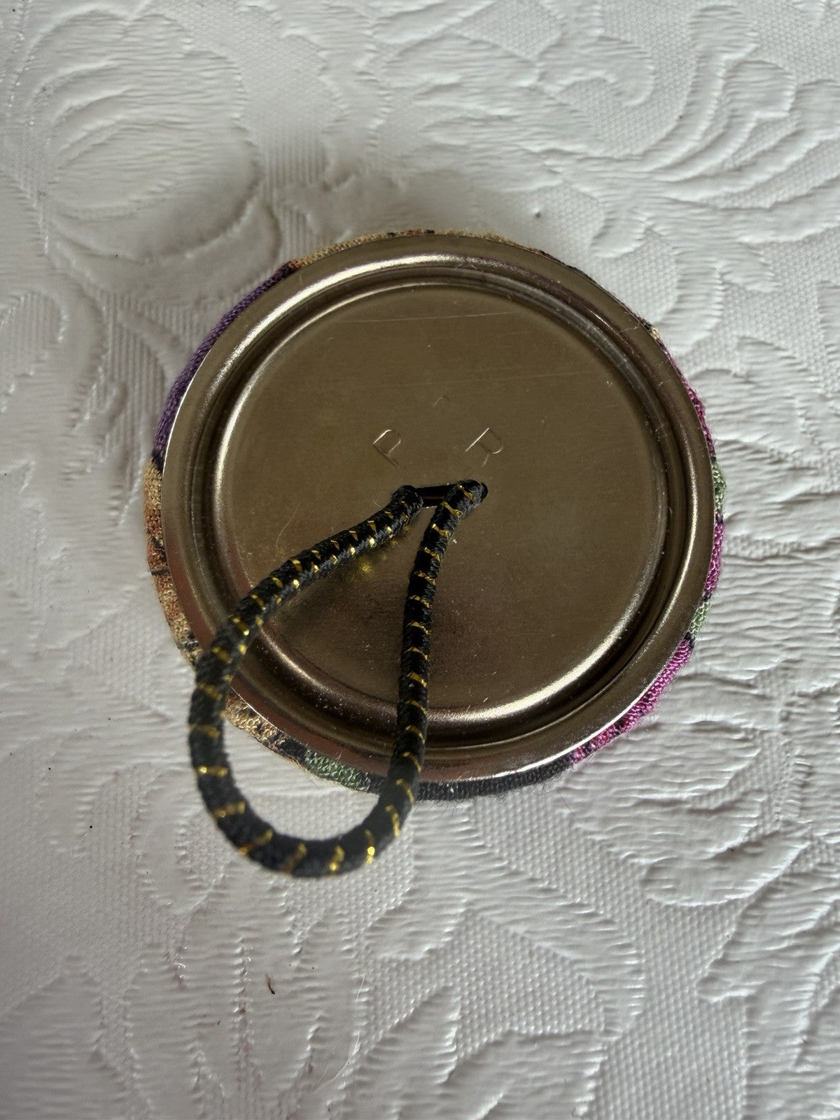 Vintage Fabric Covered Button Ponytail Holder Floral Hair Tie Metal Back Retro