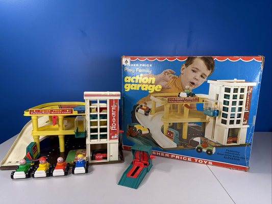 Vintage 1970s Fisher Price Action Garage 930 With Box 4 Cars Figures Complete Se