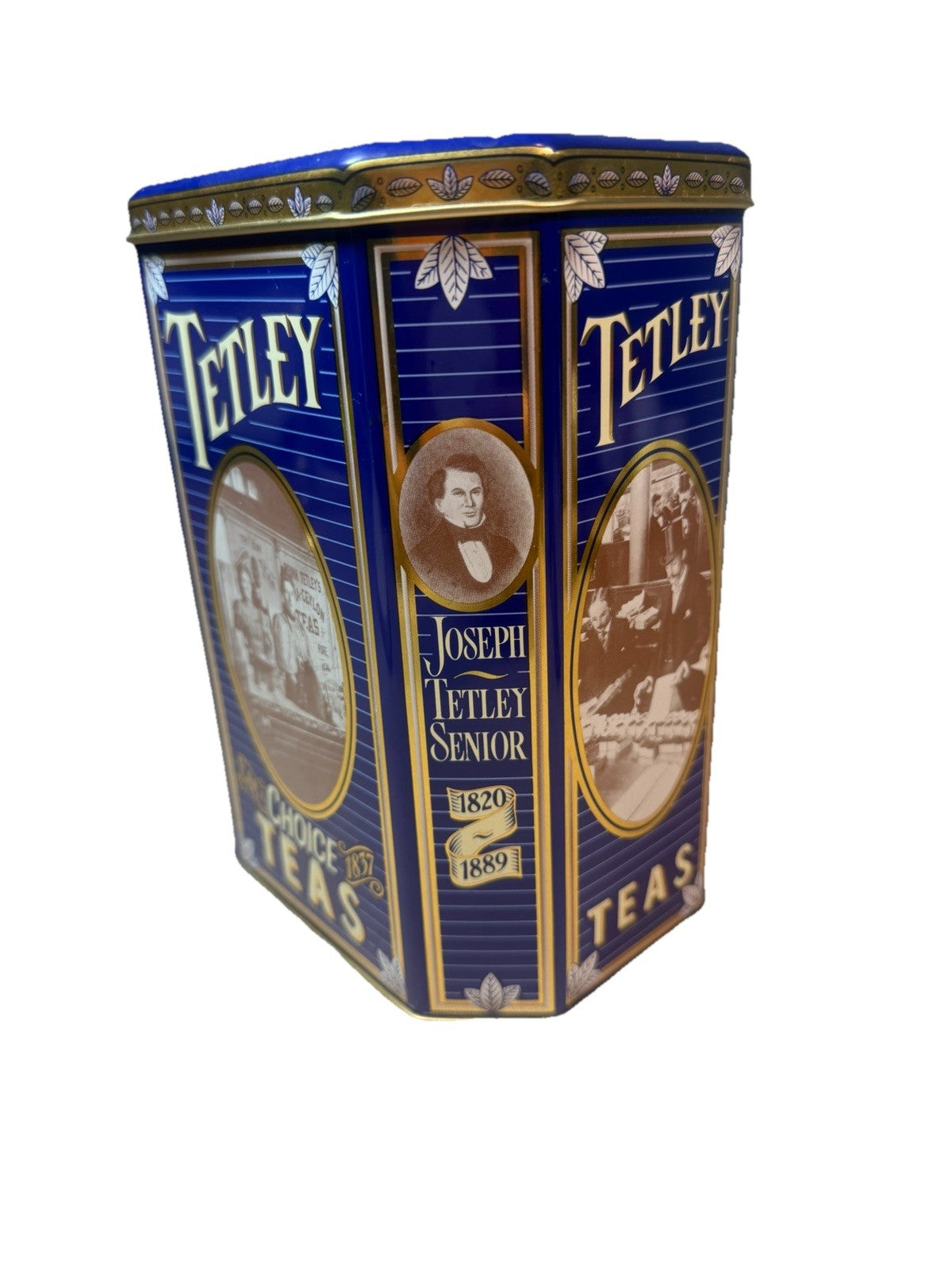 Vintage Tetley Tea Tin England 1837 1987 Blue Advertising Canister 7.5"x4"