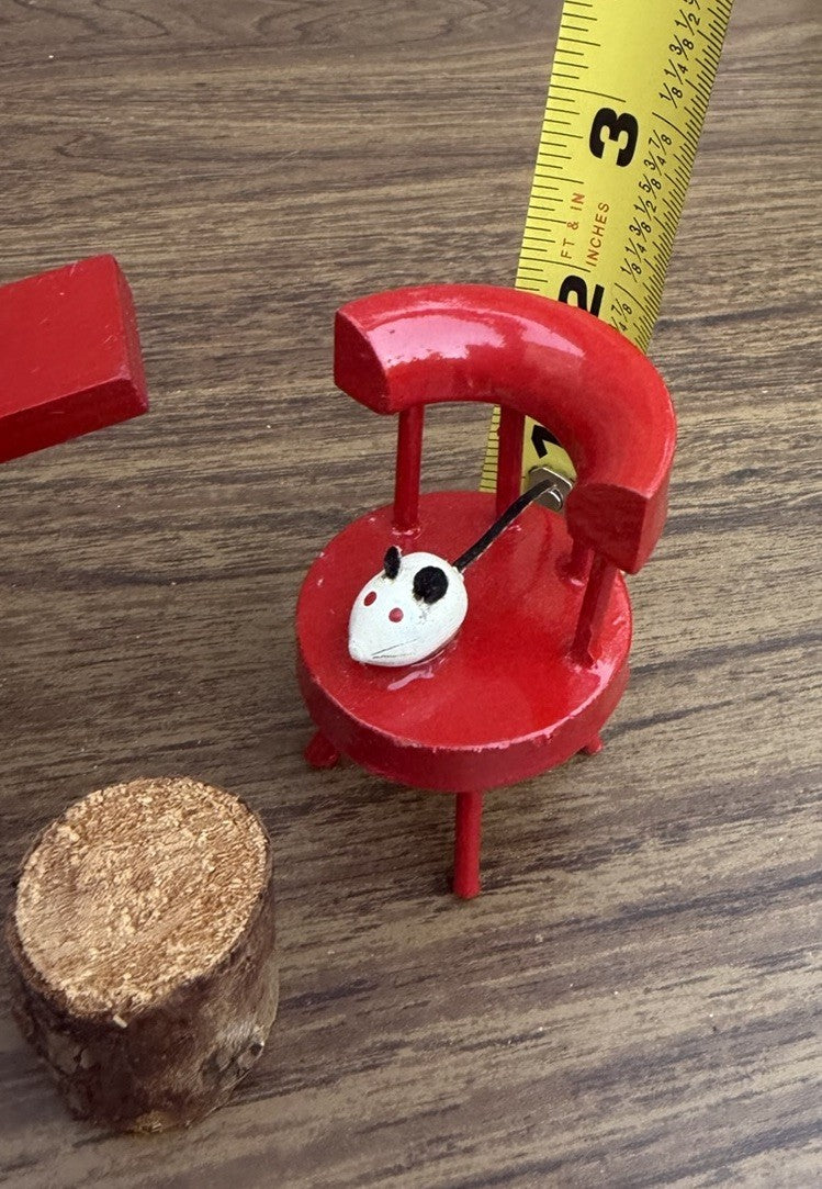 Vintage Miniature Wooden Seesaw Red Captain Chair Mouse Dollhouse Playground Lot