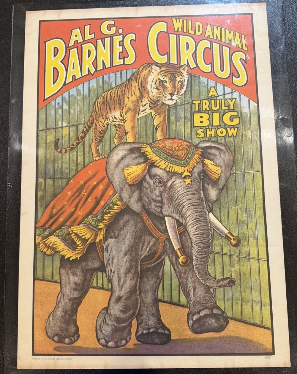 Vintage 1960 A G Barnes Circus Mini Poster Elephant Tiger Retro Carnival Print