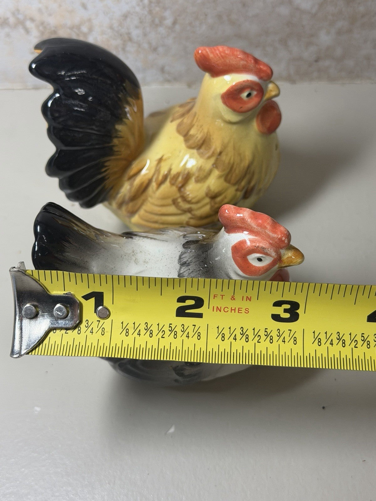 Vintage Otagiri Japan Ceramic Rooster Hen Salt Pepper Shakers Hand Crafted Pair