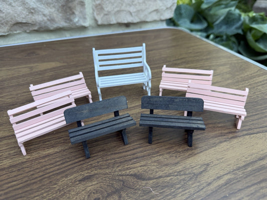 Vintage Miniature Wooden Park Bench Lot 7pc Dollhouse Furniture Taiwan 1:12