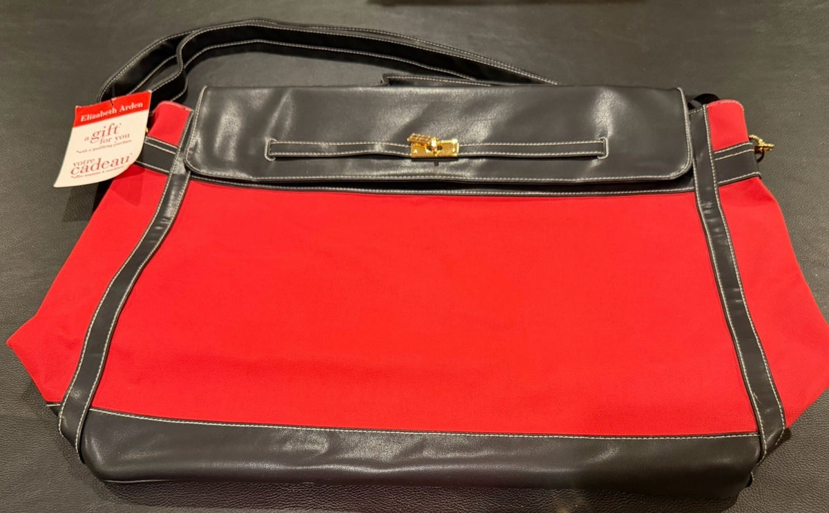 Elizabeth Arden Red Black Canvas Tote Bag Cosmetic Travel Shopper Gift Tag