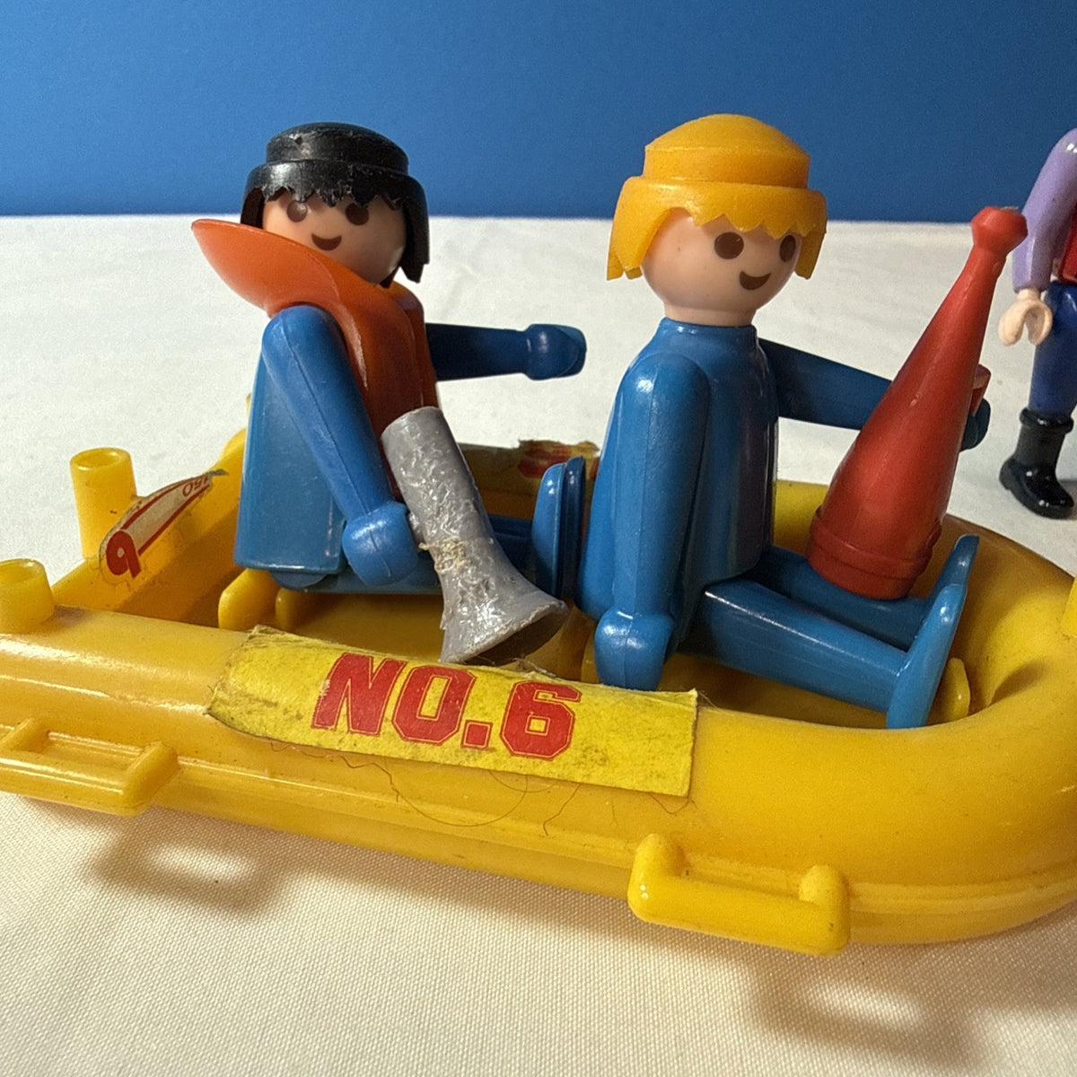 Vintage Playmobil Geobra Yellow Rescue Dinghy Boat Figures Tools Accessories