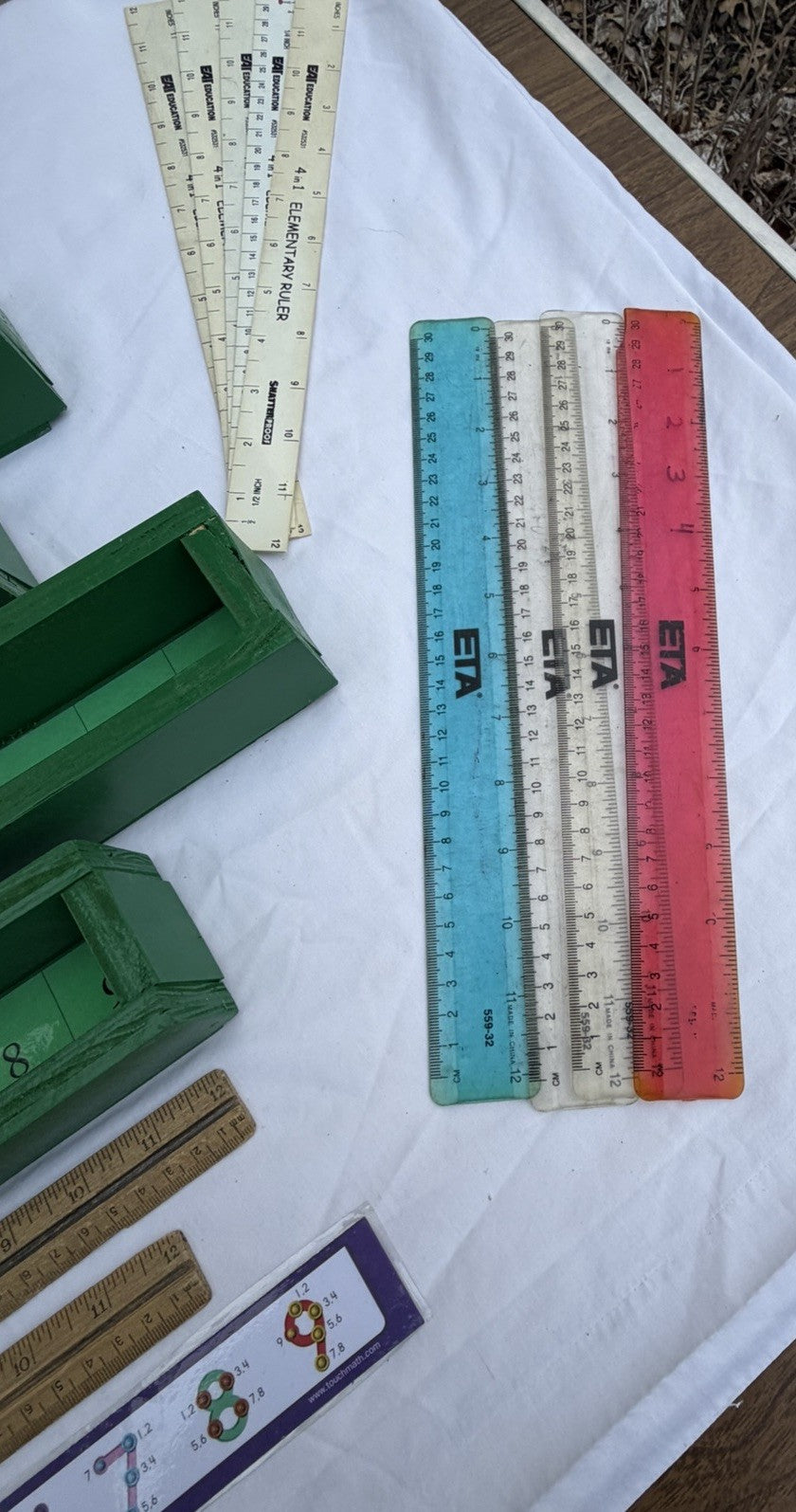 Montessori Number Rods Lot Wooden Boxes Math Learning Set & Assorted Rulers